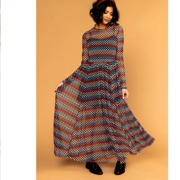 NWT Dressed in Lala More You Mesh Maxi Dress in Disco Checkerboard, Size 2X - Picture 4 of 16